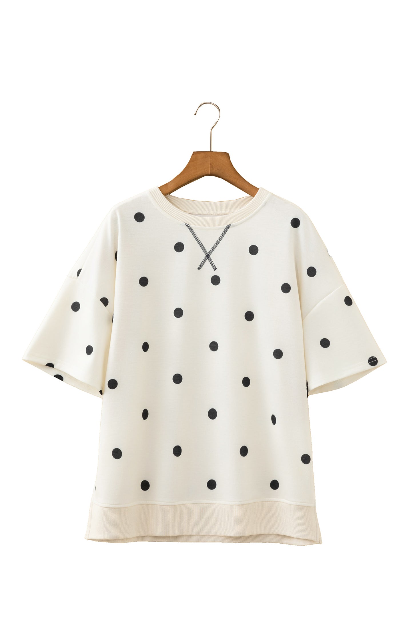Yellow Polka Dot Print Crossed Seam Detail Oversize Tee