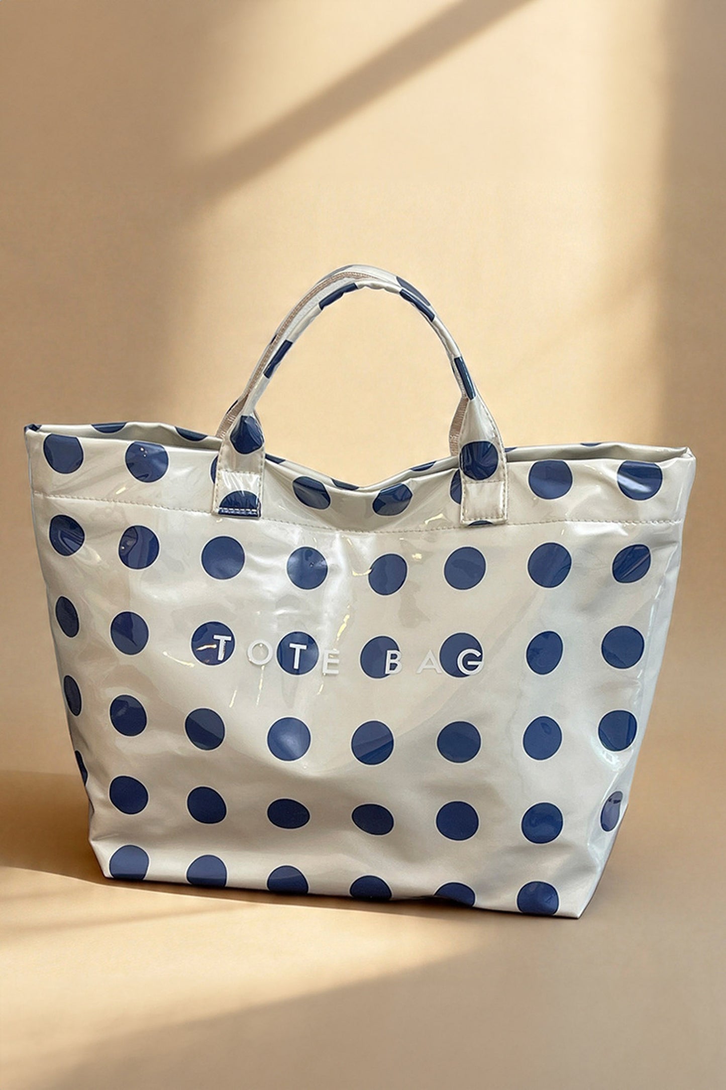 Light Pink Polka Dot Durable Waterproof PVC Tote Bag