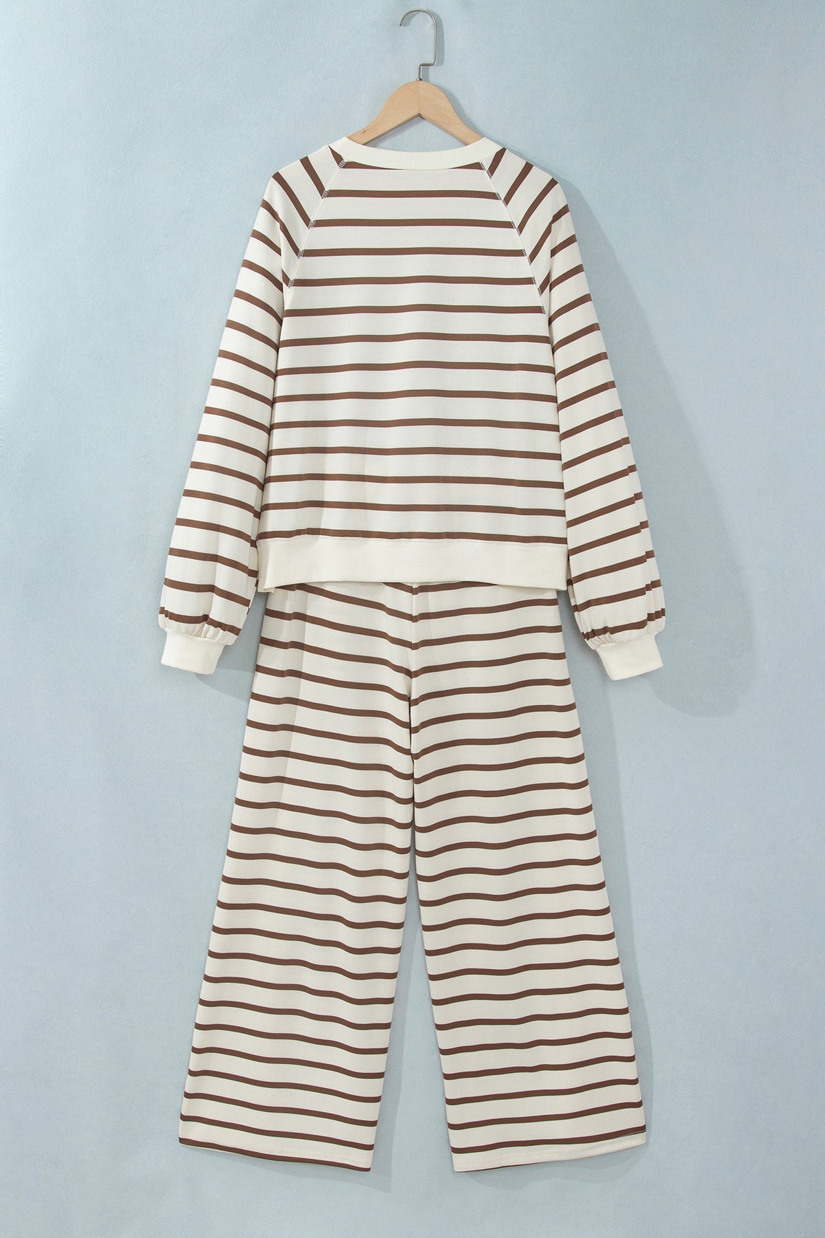 Khaki Stripe Relaxed Long Sleeve Top Color Block Detail Drawstring Pant Set