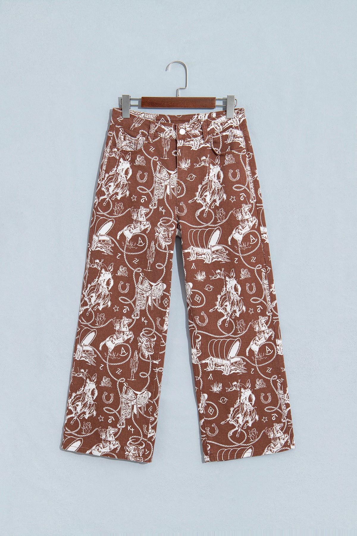 Khaki Patchwork Print Casual Shift Jeans