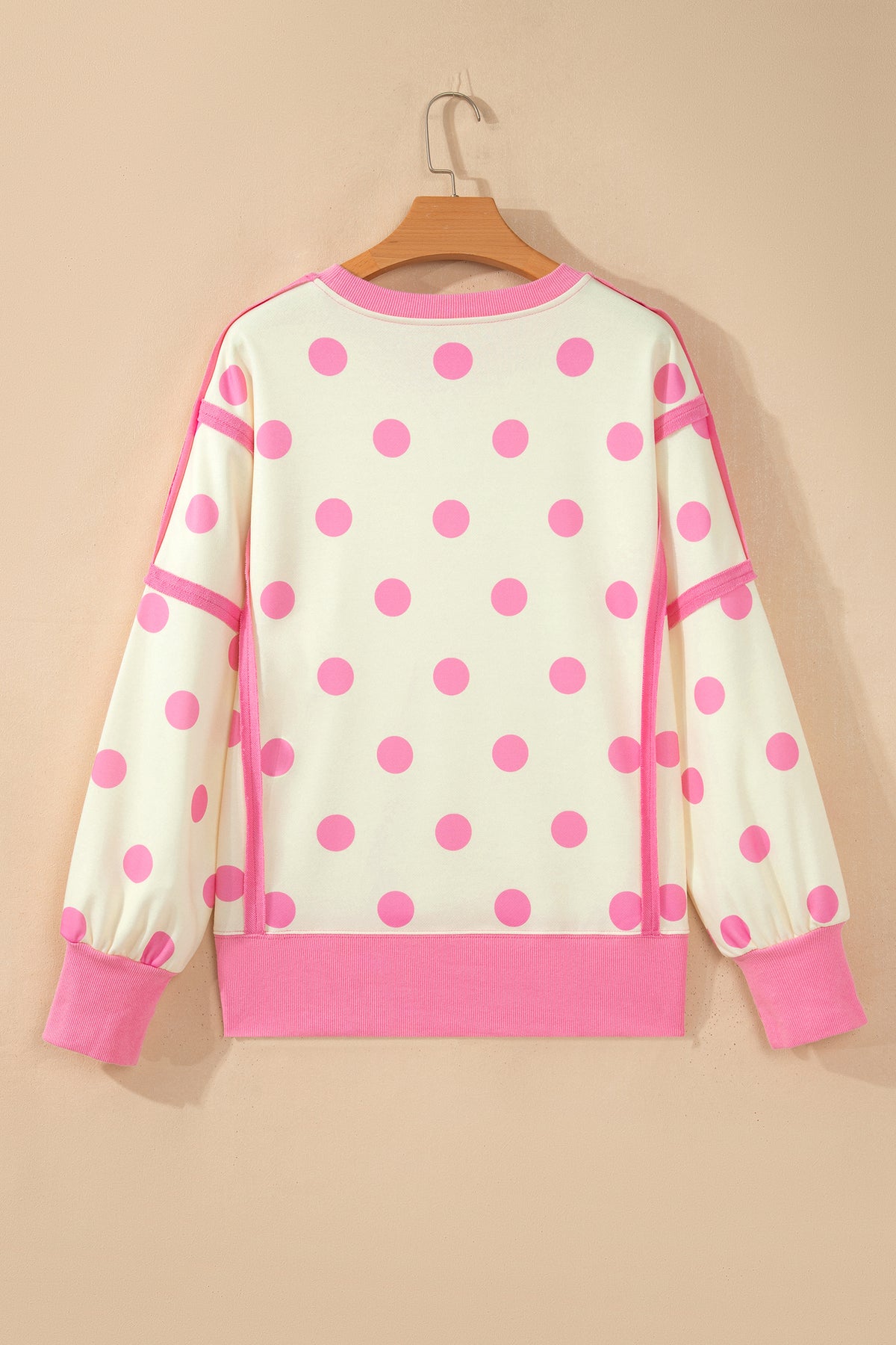 White Polka Dot Contrast Patchwork Round Neck Baggy Sweatshirt