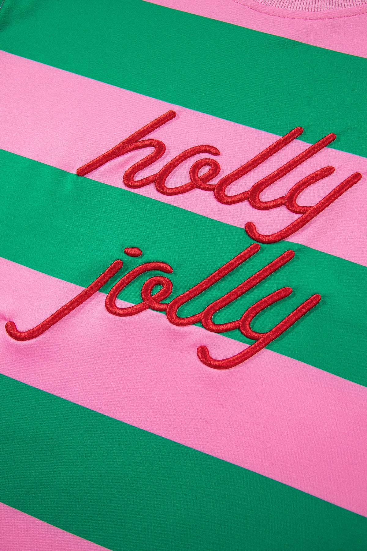Green Stripe holly jolly Letter Embroidered Pullover Sweatshirt