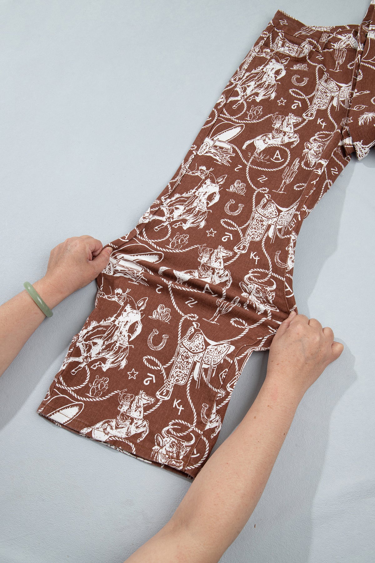 Khaki Patchwork Print Casual Shift Jeans