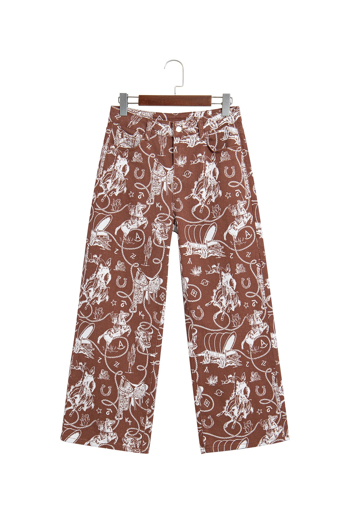 Khaki Patchwork Print Casual Shift Jeans