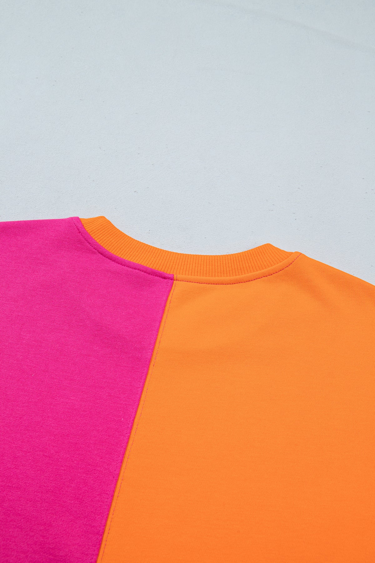 Rose Red Colorblock Gingham Sleeve Crewneck Sweatshirt