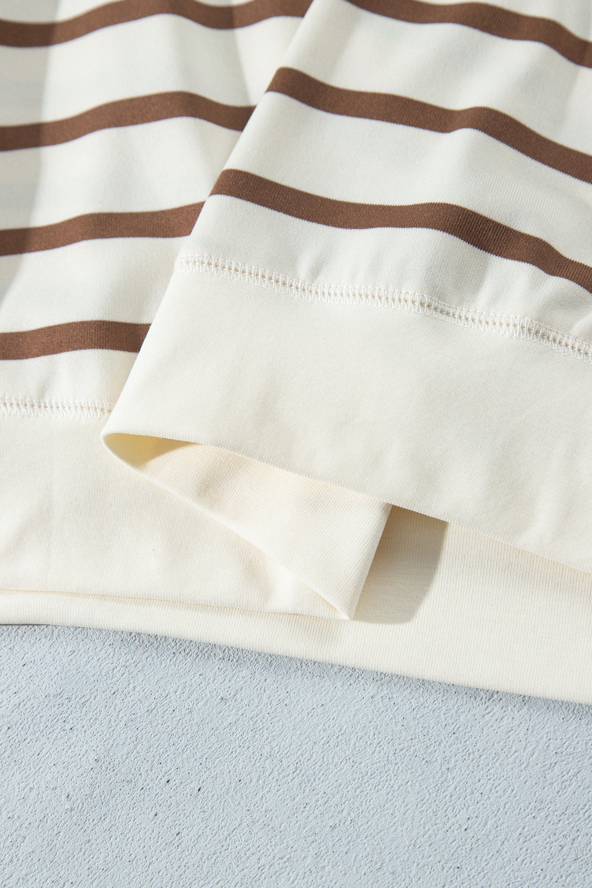 Khaki Stripe Relaxed Long Sleeve Top Color Block Detail Drawstring Pant Set