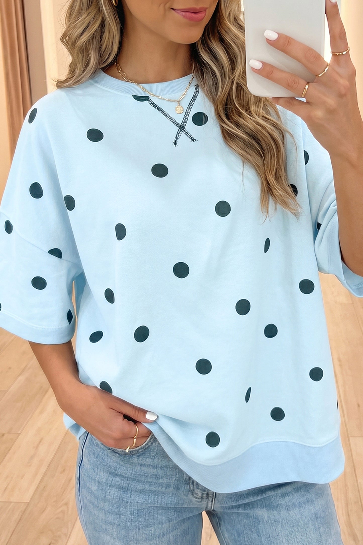 Yellow Polka Dot Print Crossed Seam Detail Oversize Tee