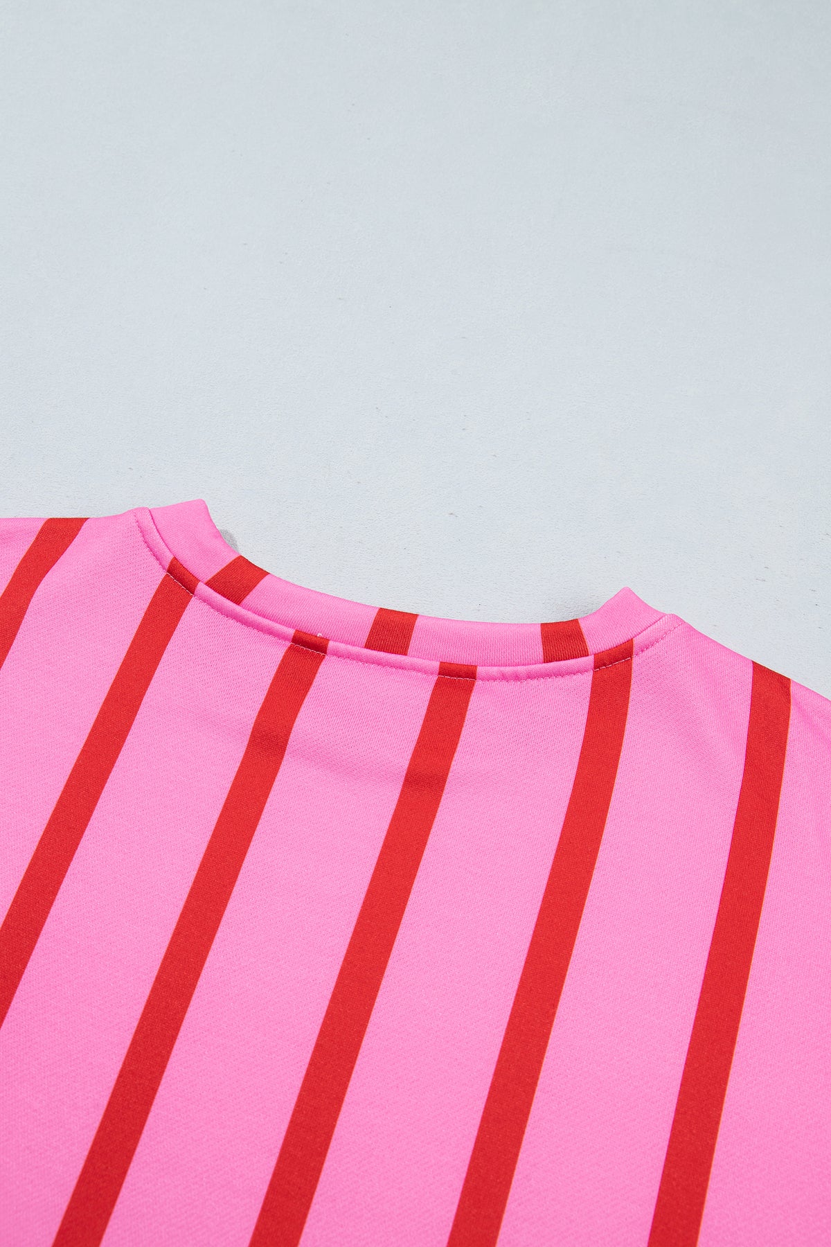Pink Stripe Dropped Shoulder Round Neck Casual Sweatshirt