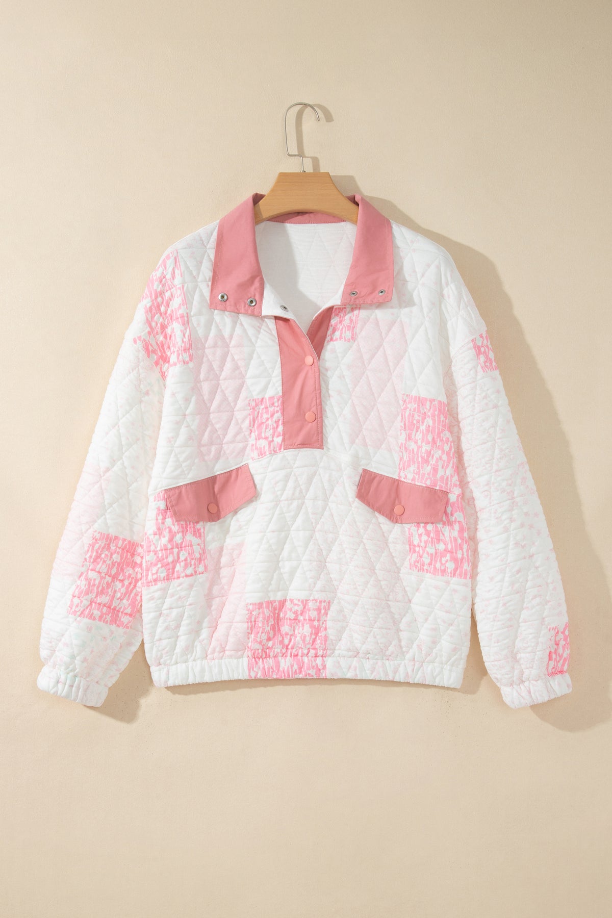 Multicolour Floral Quilted Half Button Pocketed Pullover Sweatshirt