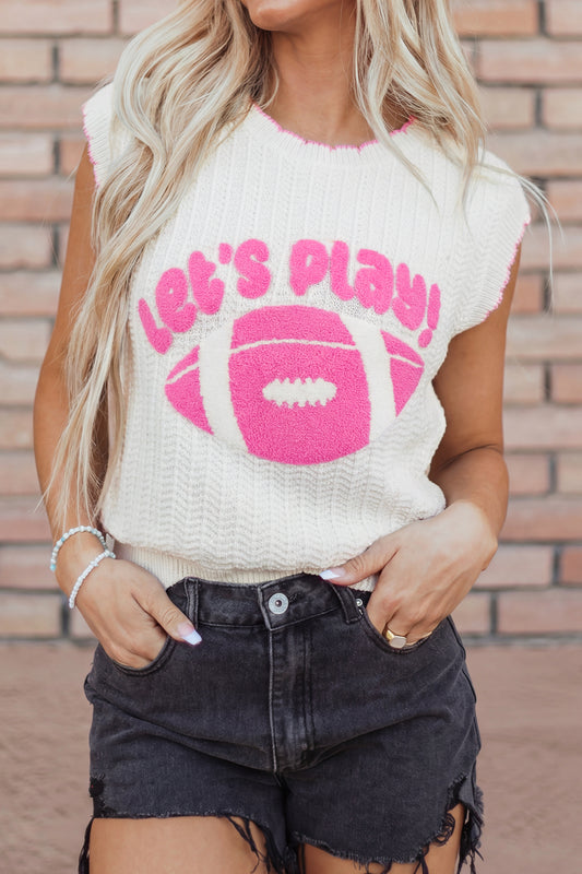 White Lets Play Rugby Pattern Textured Knit Casual Shift Sweater Vest