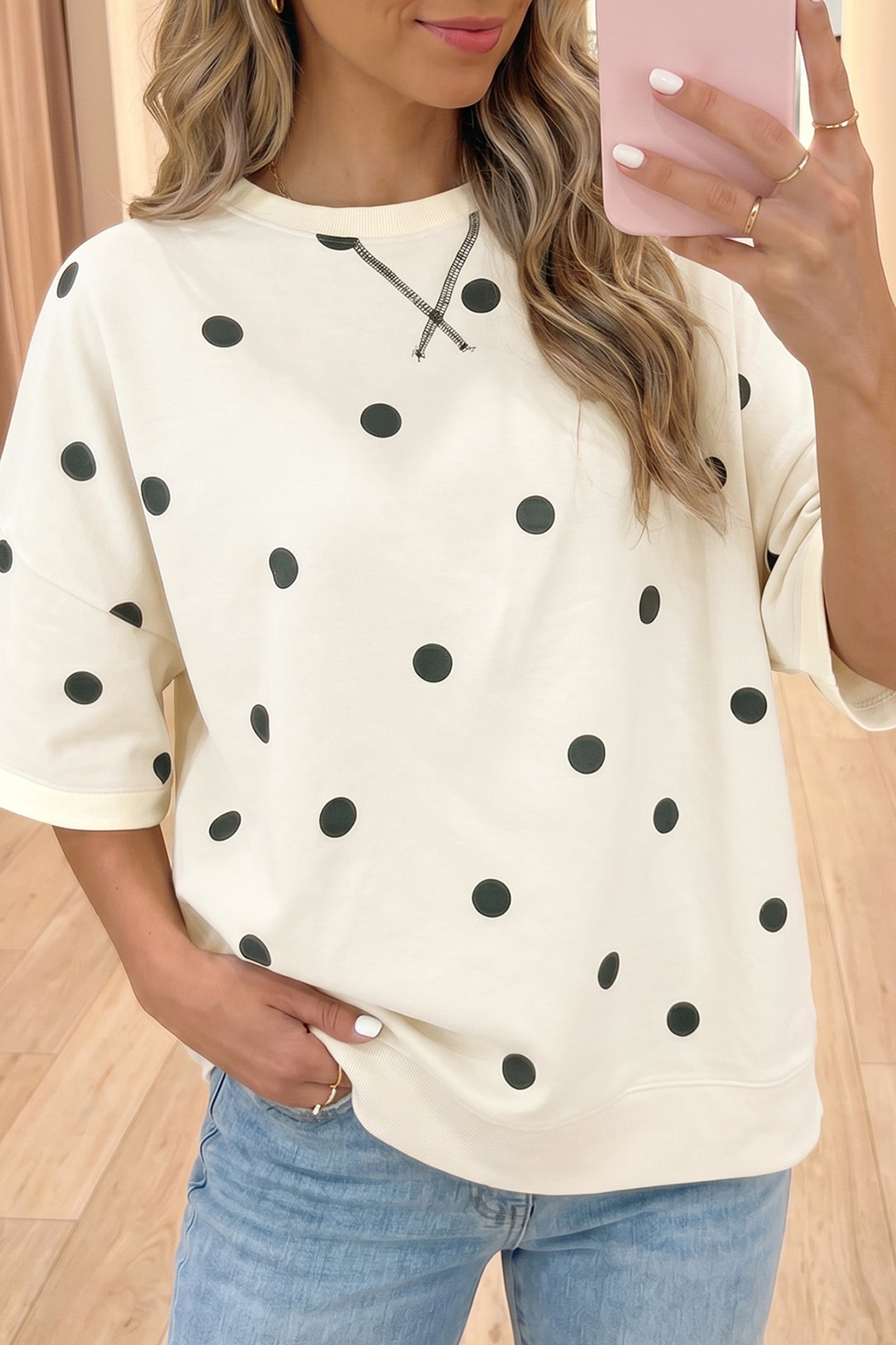 Yellow Polka Dot Print Crossed Seam Detail Oversize Tee