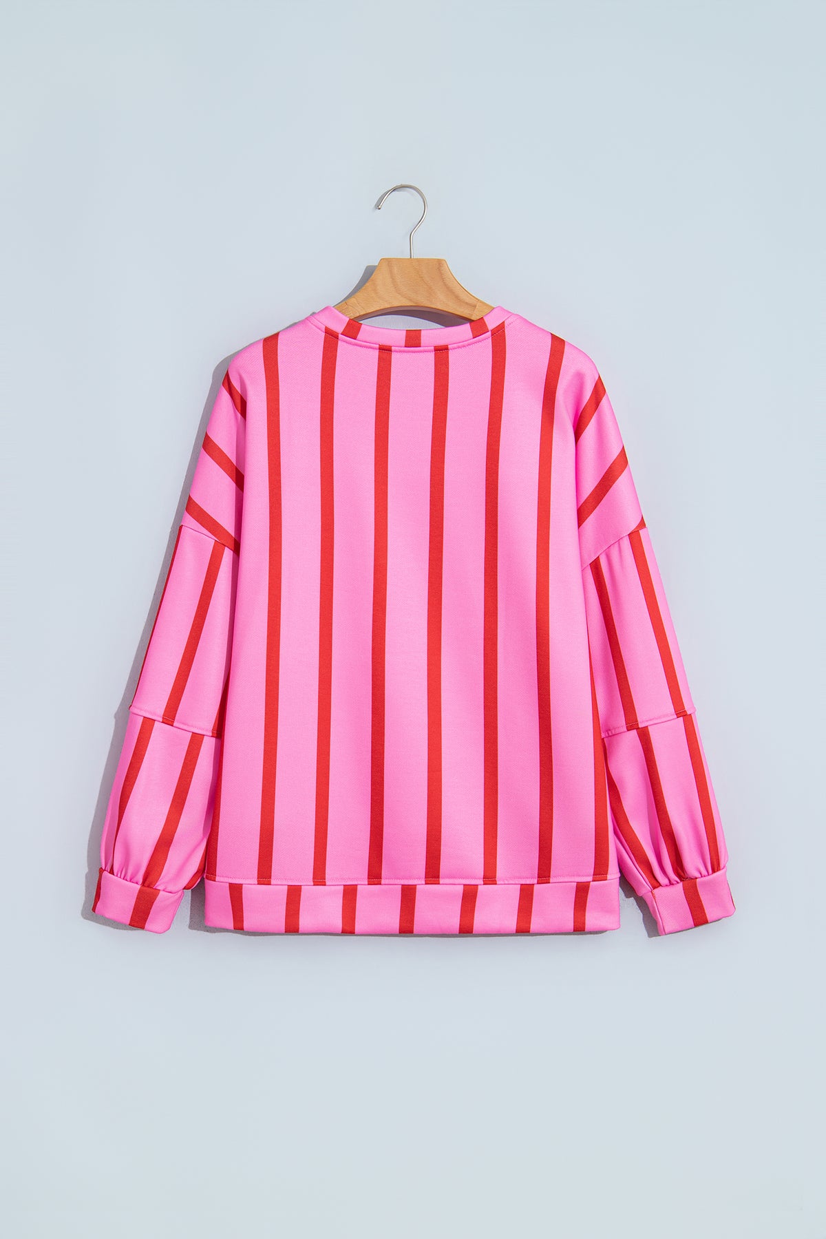 Pink Stripe Dropped Shoulder Round Neck Casual Sweatshirt