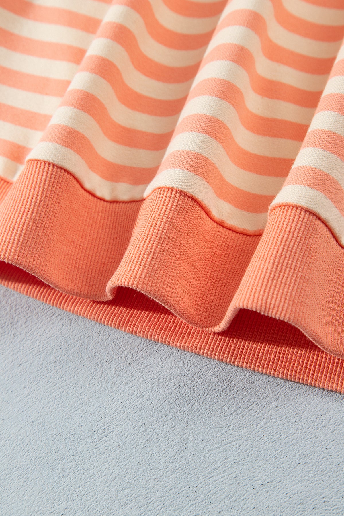 Grapefruit Orange Drop Shoulder Long Sleeve Pullover Elastic Waist Casual Short Set