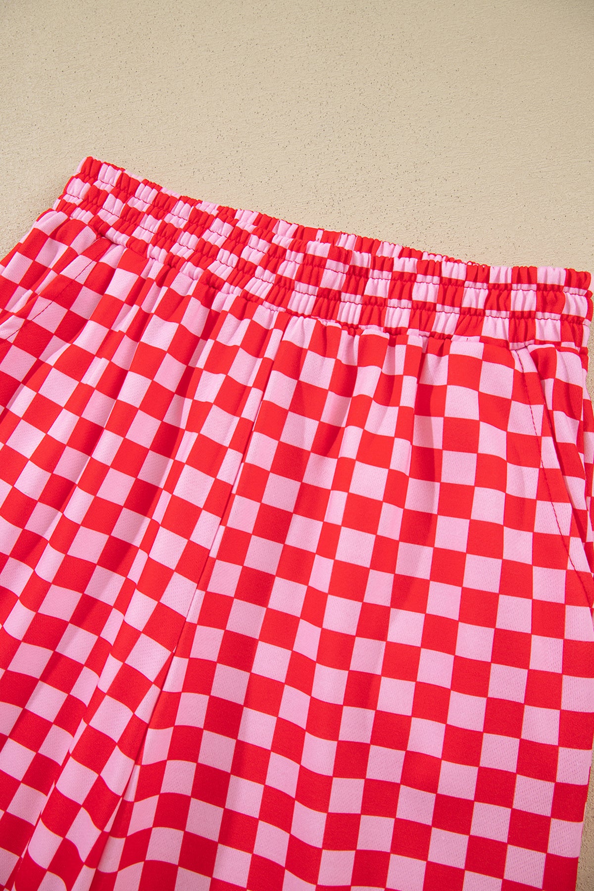 Pink Christmas Slogan Graphic Plaid Contrast Two-piece Pant Set