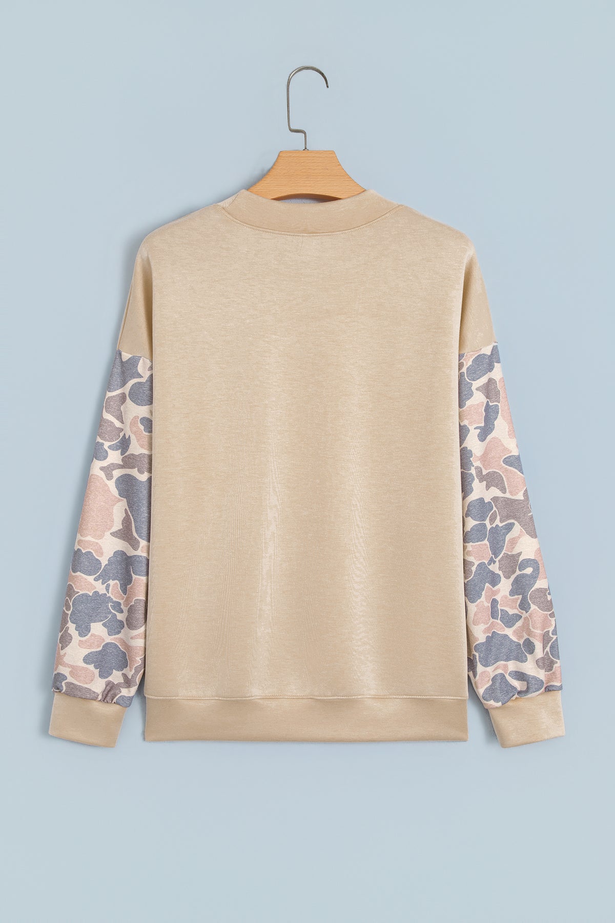 Coffee Camouflage Sleeve Crewneck Baggy Pullover Sweatshirt